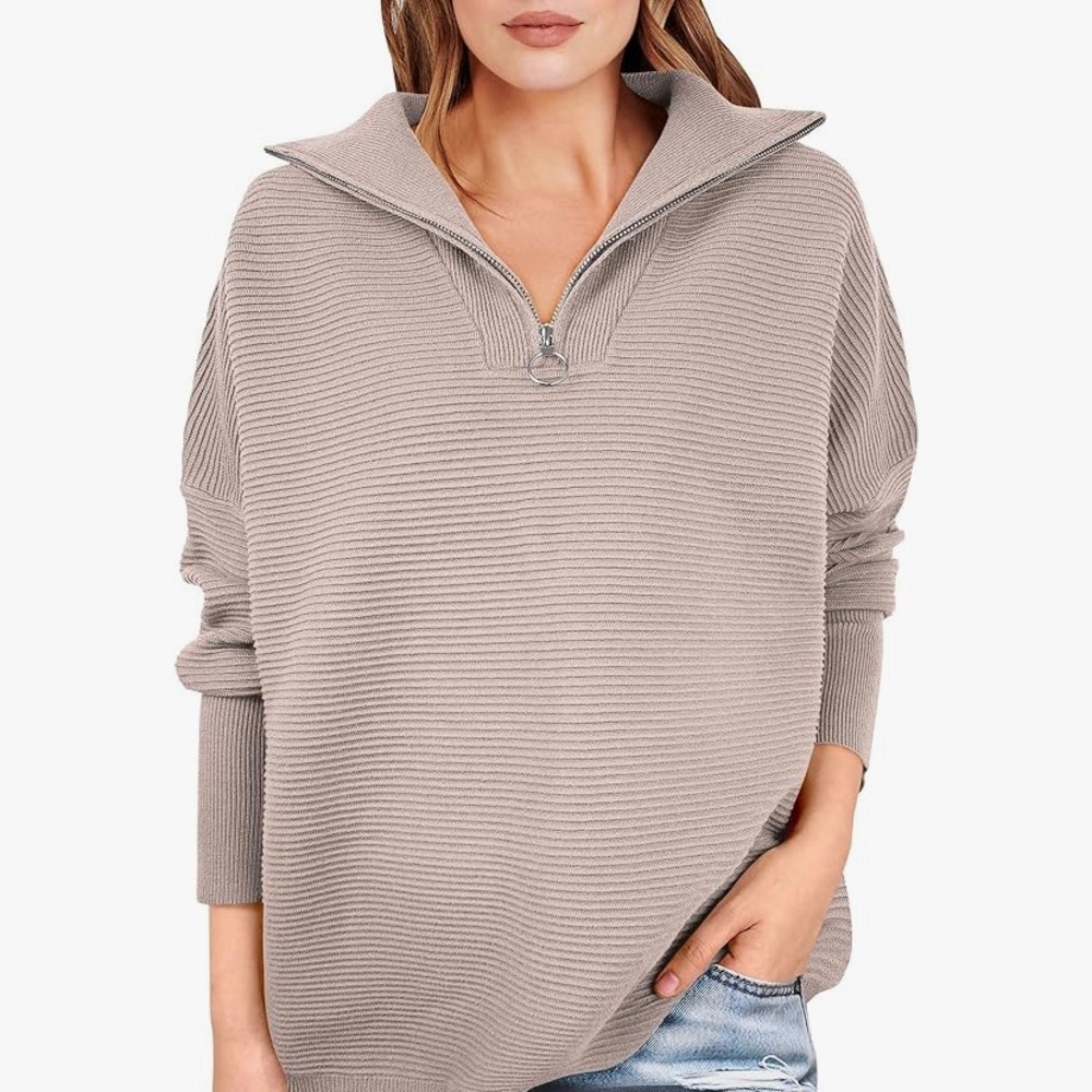 Size Large, lilac, 3/4 zip pullover, by “Anrabess”.